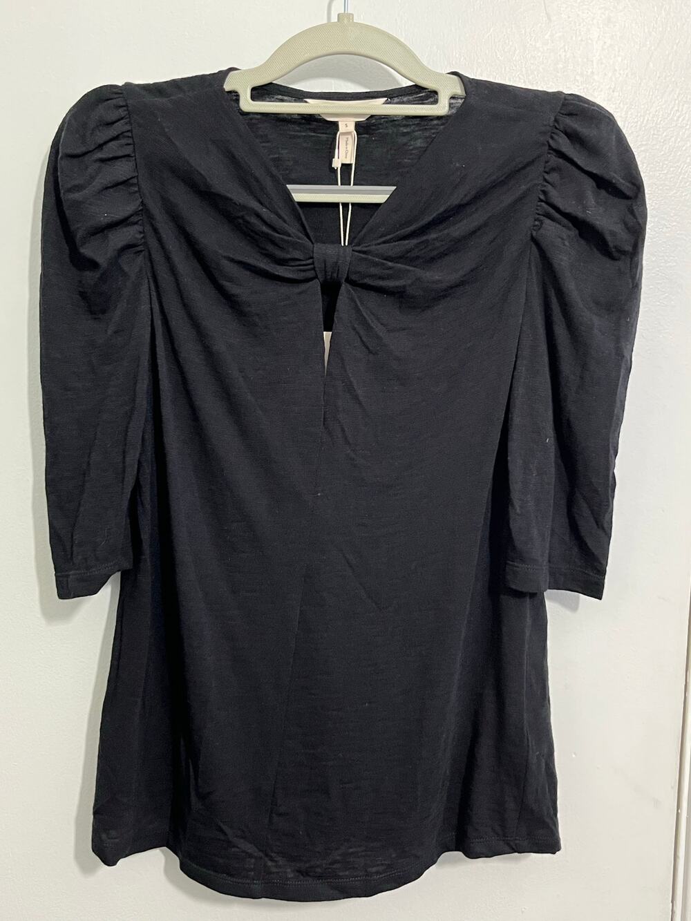 Rebecca Taylor Twist Front Blouse Small Black Wool Blend Jersey Knit Whimsigoth